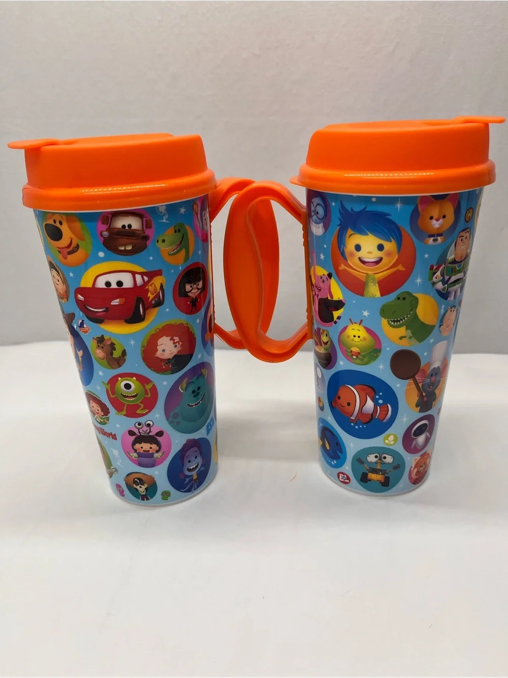Disney Blue Character Travel Tumblers with Orange Lids - Set of 2